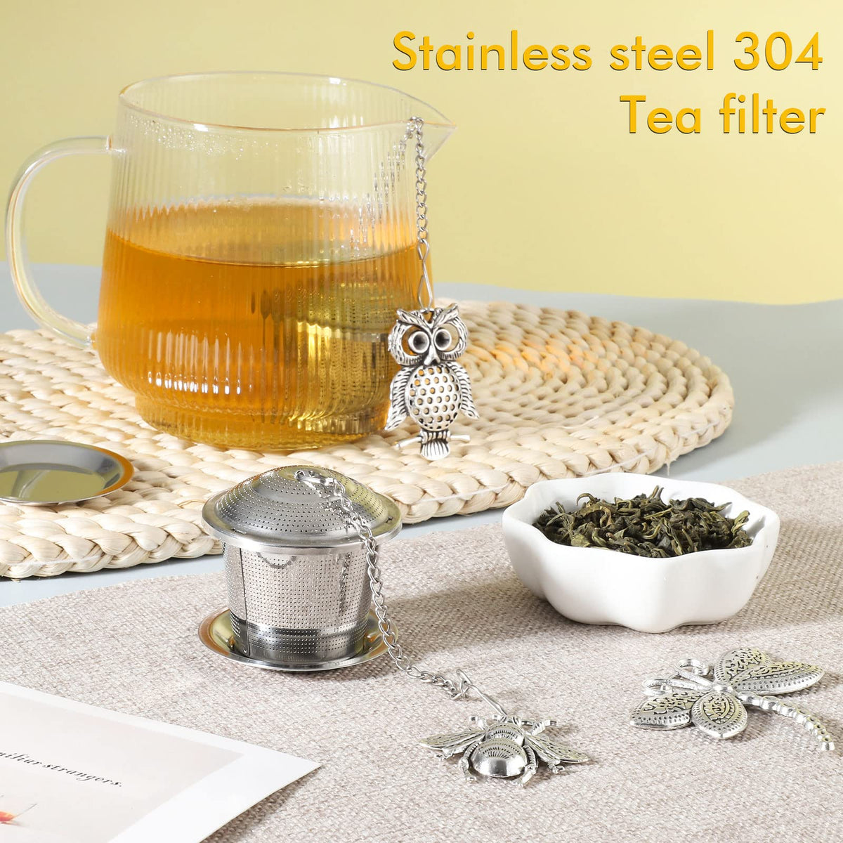 Prudiut 3Set Tea Infusers Tea Strainers for Loose Tea with Drip Trays and Pendant