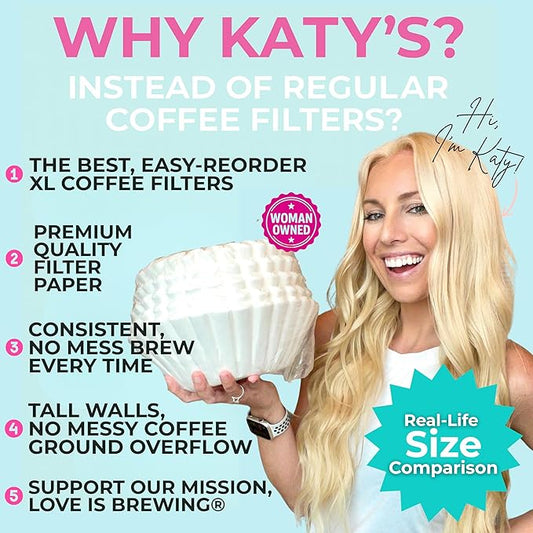 Katy's Extra Large Coffee Filters (12.5” x 4.5” Inch) Fits 1.5 to 3 Gallon Commercial Machines - Premium Quality, Tall & Wide, No Coffee Ground Overflow - Made for Restaurants & Cafes (Bulk Pack)