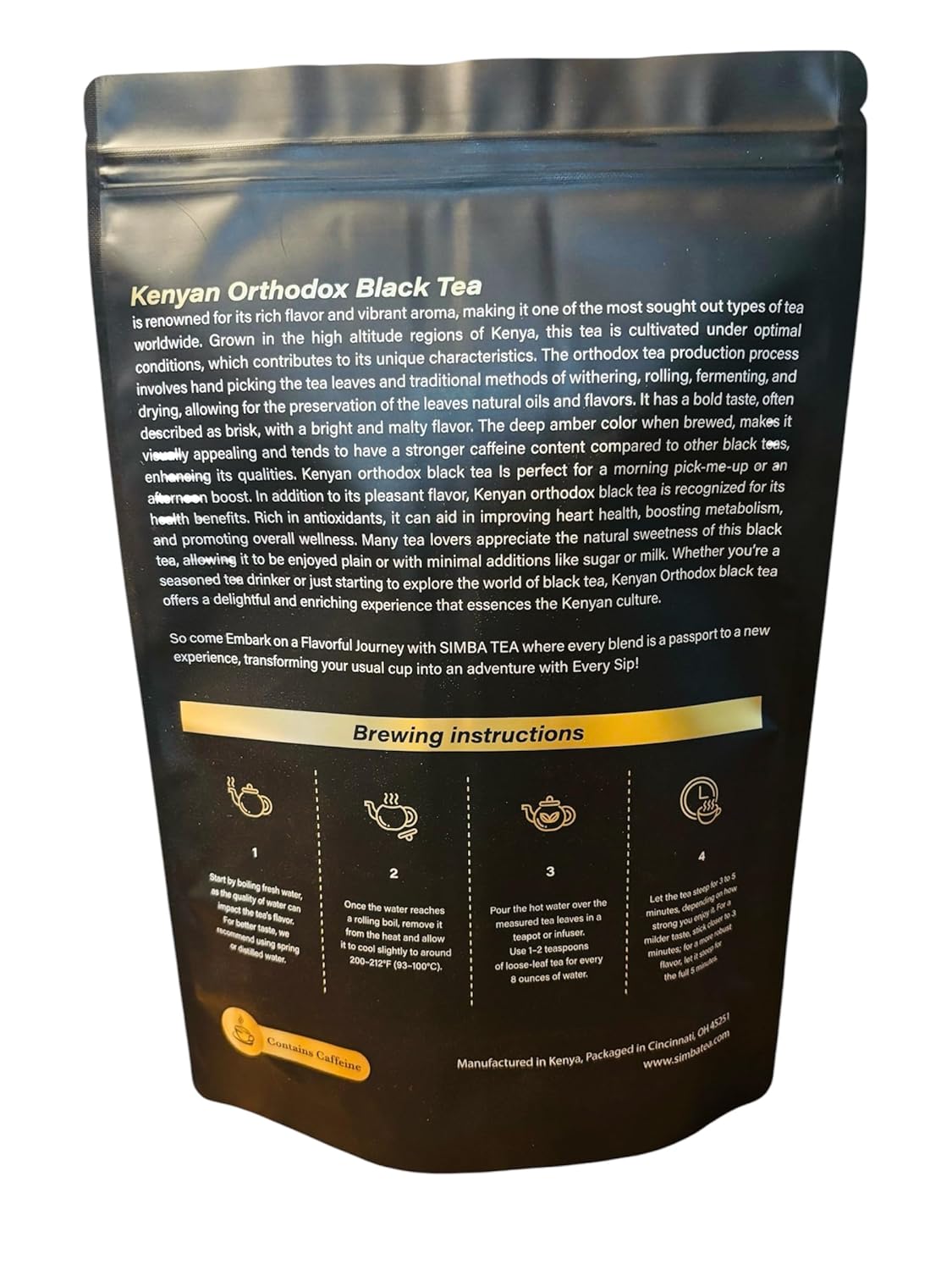 SIMBA TEA | Natural Premium Kenyan Orthodox Loose Leaf Black Tea | Resealable Bag | Caffeine | 4oz
