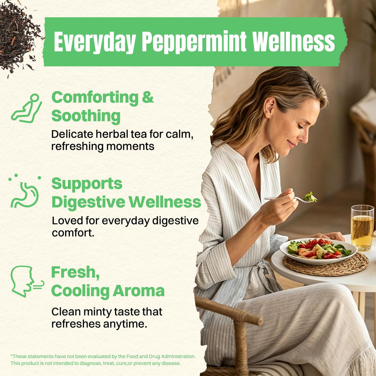 HIIHONE Peppermint Tea Bags 50 Count – Caffeine-Free Mint Tea, Refreshing Mint Tea