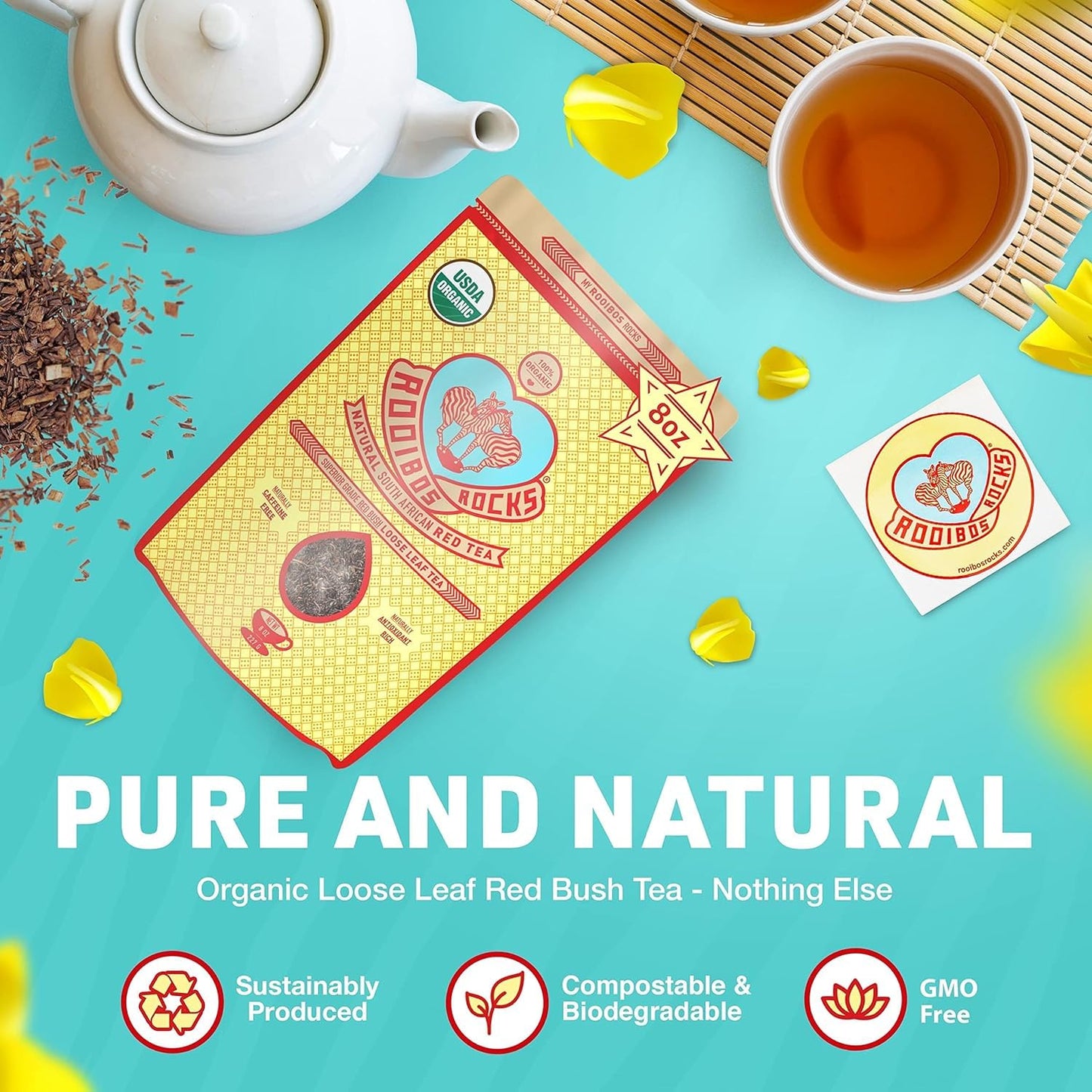 Naturally Sweet Organic Rooibos Tea - 8 oz Premium Loose Leaf Rooibos Tea – Caffeine-Free and Sugar Free Red Rooibos Tea Organic – Low-Tannin and Antioxidant-Rich Rooibos Tea Loose Leaf