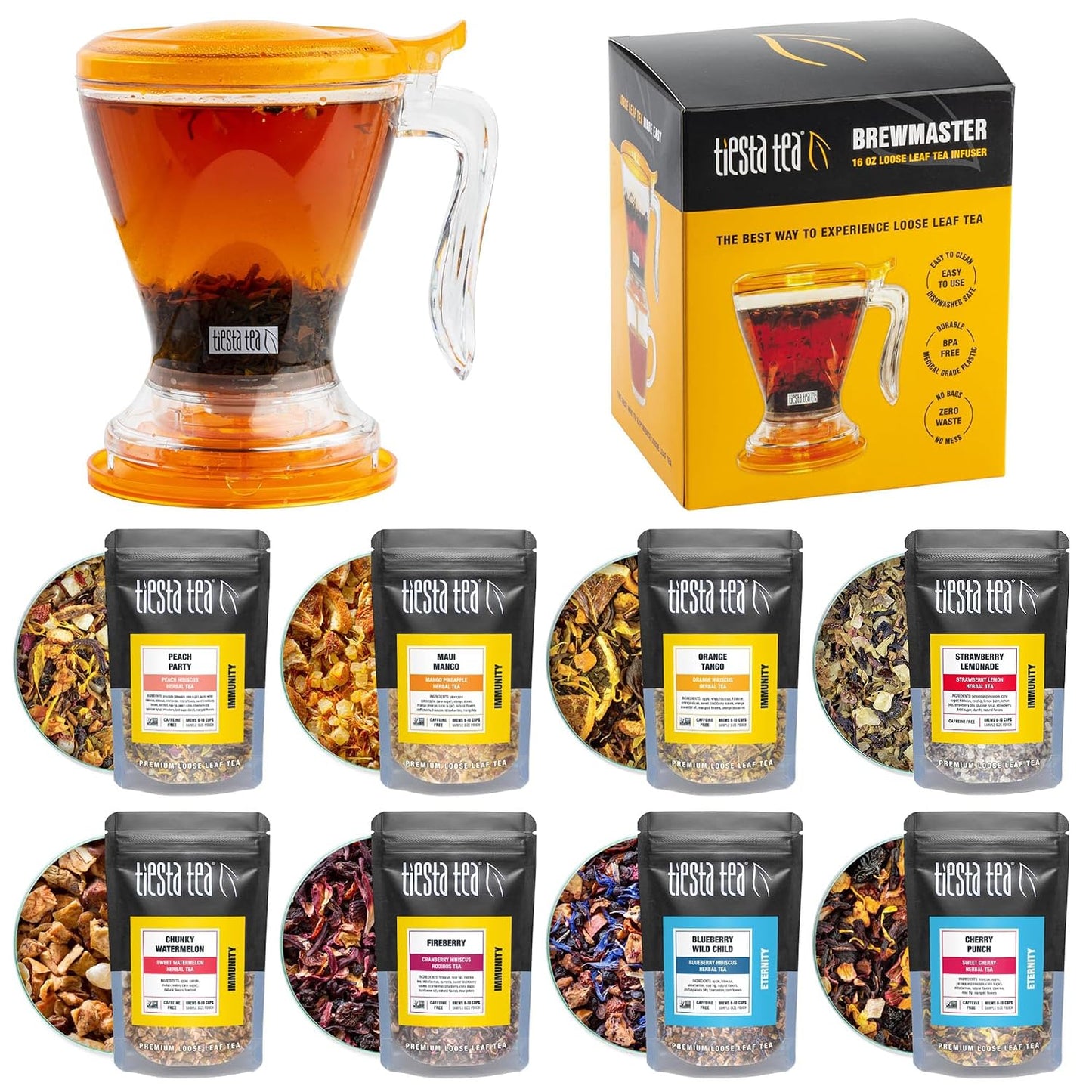 Tiesta Tea's Fruity Tea Sampler Dry Flight Set & Brewmaster Infuser Bundle
