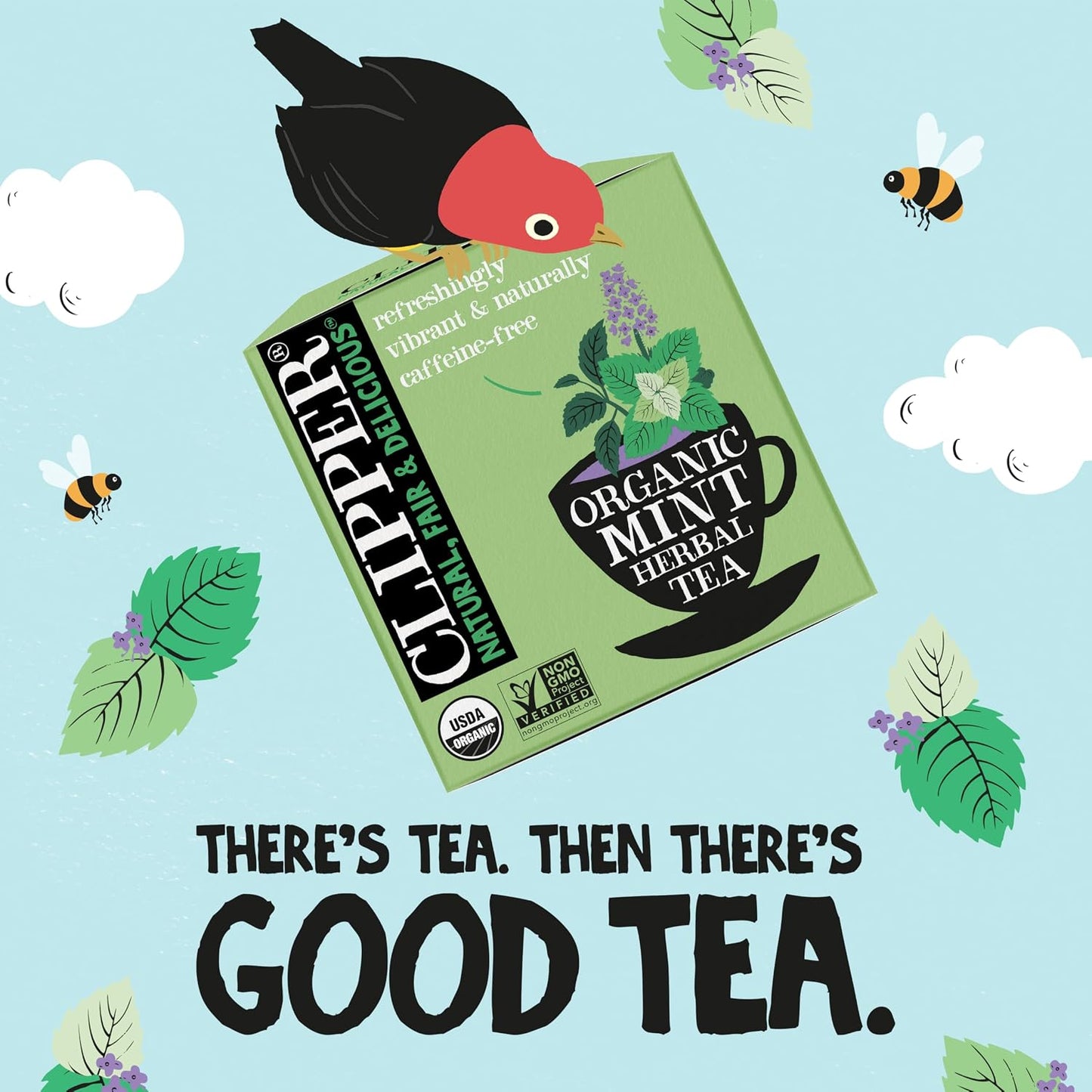 Clipper Organic Mint Herbal Tea, 4 Pack / 200 Tea Bags | Naturally caffeine free herbal tea in unbleached tea bags, USDA Organic, Non-GMO approved