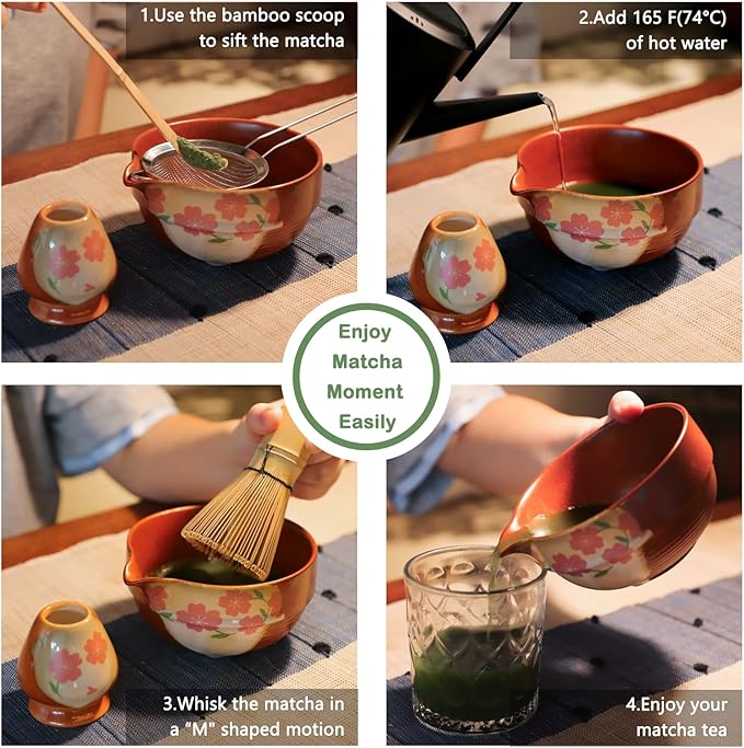 Matcha Whisk Set With Cherry Blossom Design Bowl And Whisk, Japanese Traditional Matcha Starter Kit Gifts For Women Men Girl Friend