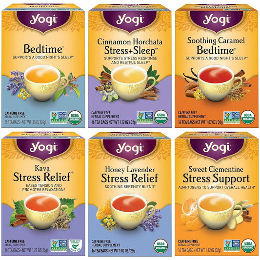 Yogi Tea Herbal Variety Pack – 16 Bags per Pack (6 Packs) – Bedtime, Kava & Soothing Caramel