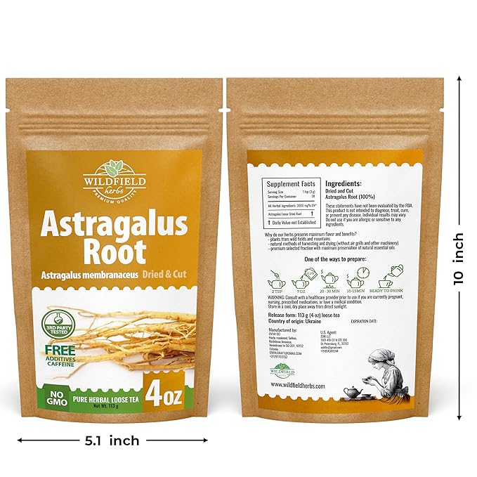 WILDFIELD HERBS 4 oz. Astragalus Root Herbal Tea – 113g Dried Astragalus Root Tea Huang Qi Raíz de Astrágalo