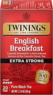 Twinings English Breakfast Extra Strong Black Tea Individually Wrapped Bags, 20 Count (Pack of 1), Robust, Caffeinated, Enjoy Hot or Iced, 20 Teabags