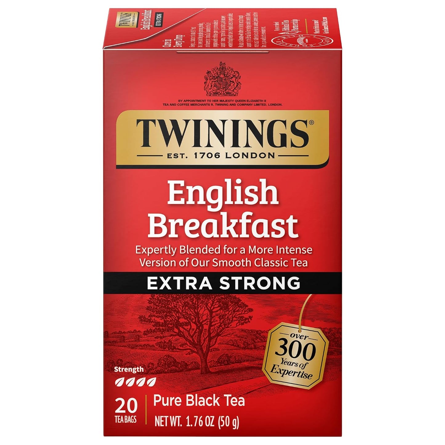 Twinings Extra Strong English Breakfast Black Tea Bags, 20 CT (1 Pack) | A Rich, More Intense Twist to Our Classic, Naturally Caffeinated, 20 Foil Lined Individually Wrapped Bags, Enjoy Hot or Iced