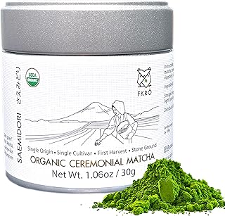 FKRO Organic Ceremonial Grade Matcha Green Tea Powder | 1st Harvest, Single Origin, Single Saemidori Cultivar | Flown in Fresh from Japan Every Month (30g/1.06oz) Tin