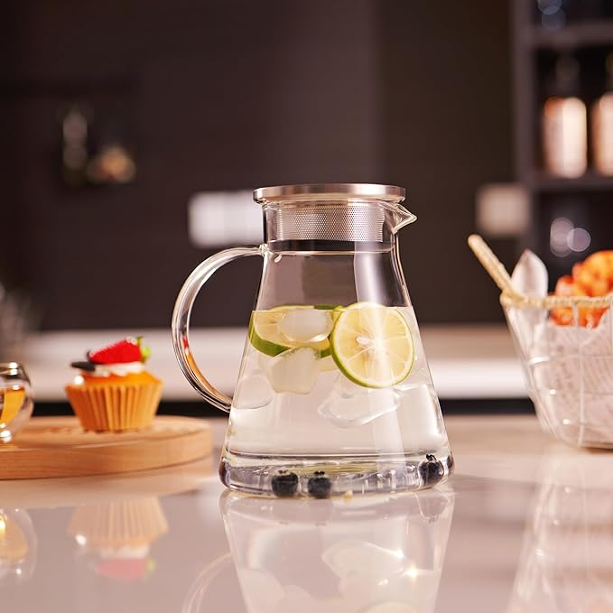 Cnglass 30.5oz/900ml Glass Teapot Stovetop Safe,One-Touch Clear Tea Kettle,Blooming and Loose Leaf Tea Maker