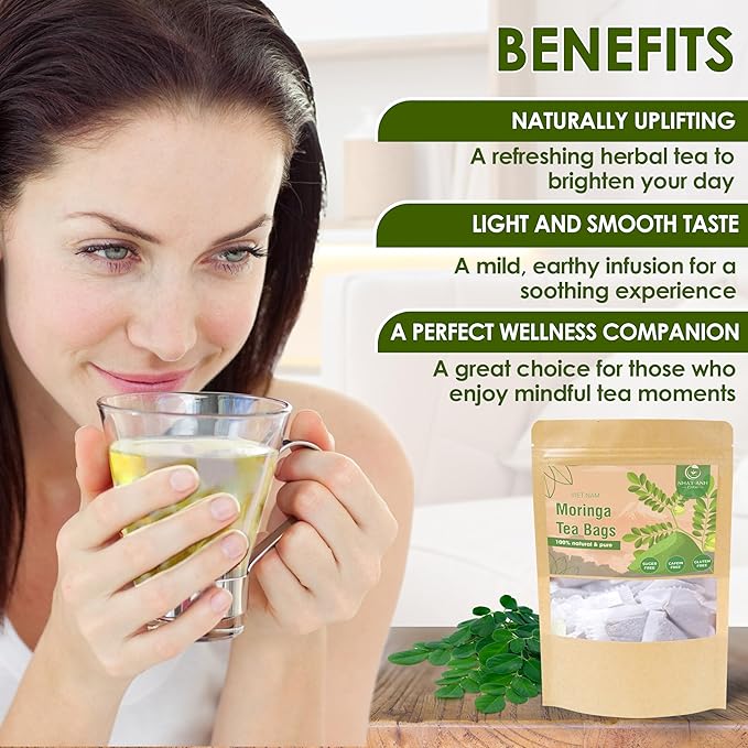 Nhat ANH Farm - Premium Moringa Tea Bags, 40 Tea Bags, 100% Natural Dried Moringa Leaves, Naturally Sweet Herbal Tea, Sugar-Free, Caffeine-Free