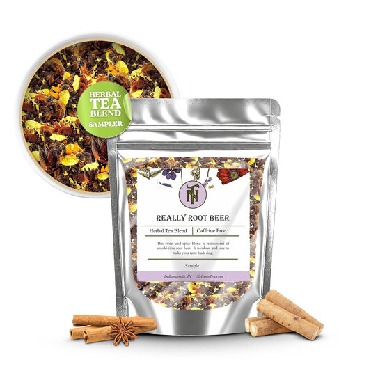 Nelson's Tea Really Root Beer Sarsaparilla Loose Leaf Tea, Sample, 0.5 oz | Herbal Burdock Birch Bark Dandelion Licorice Ginger • Caffeine Free • Tea • Sarsaparilla Root Tea • Really Root Beer