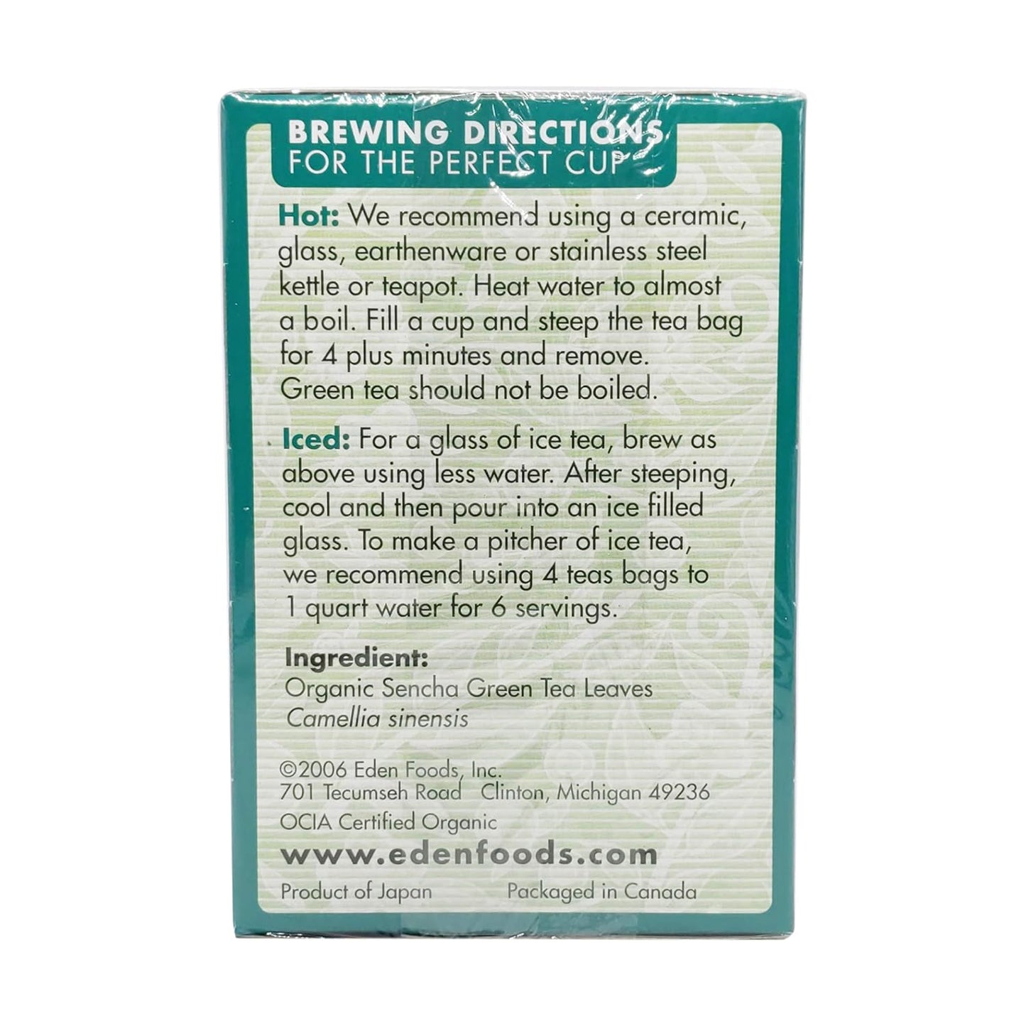 Eden Foods Tea Sencha Green Organic, 16 ct