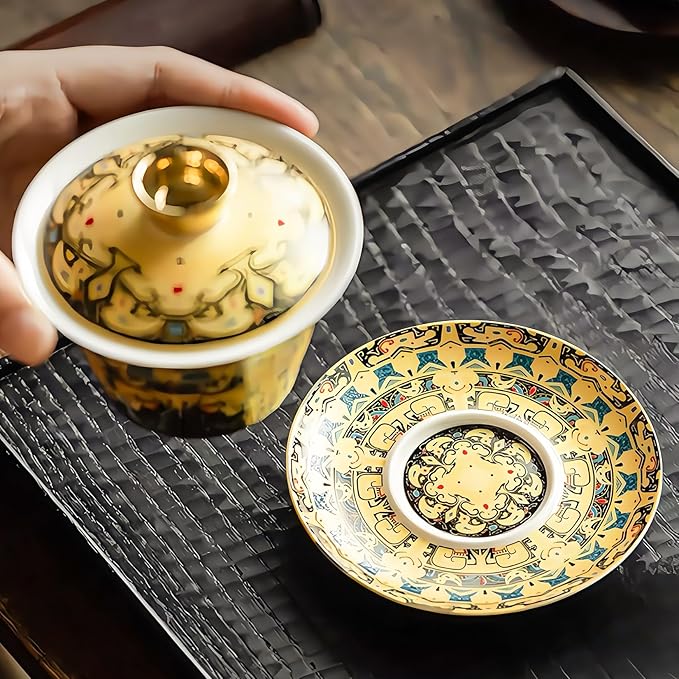 Traditional Chinese Tea Bowl Cover, Ceramic Kung Fu Tea Set, Tangka Bowl