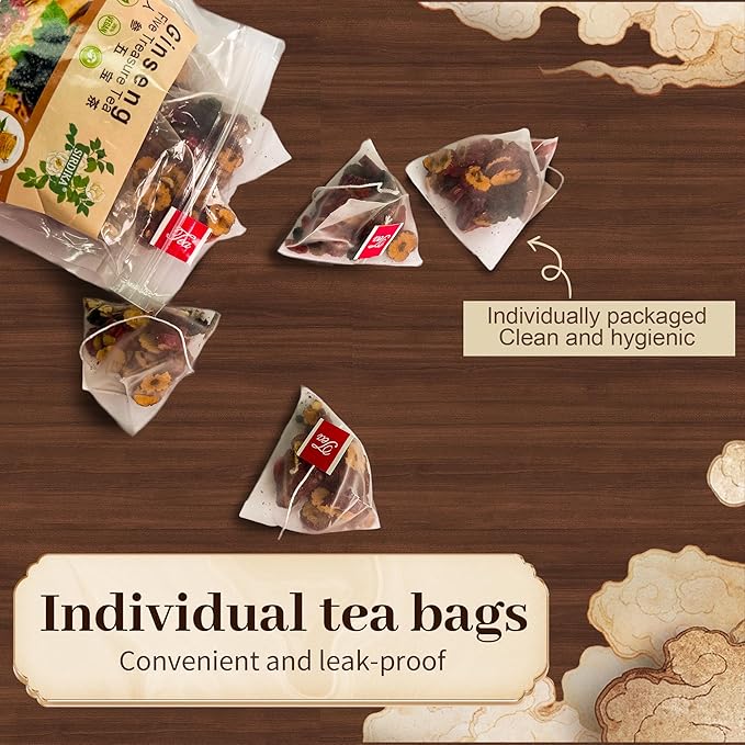 Ginseng Five Treasures Tea Kidney Tea - Ginseng & Mulberry Herbal Teas Natural Chinese Red Date Kidney Cleanse Detox Teas Bag for Men Women