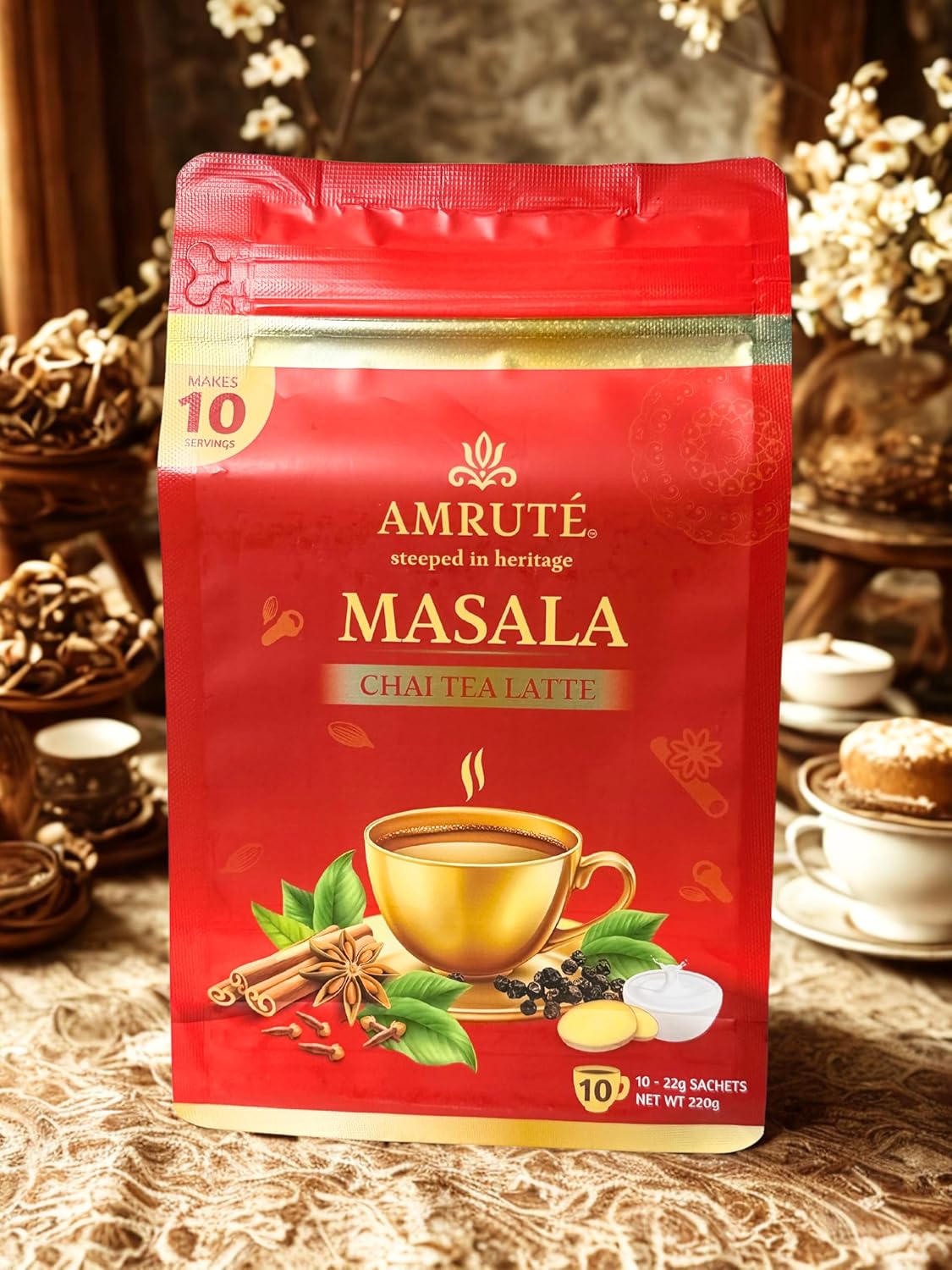Amruté Masala Chai Tea Latte – 10 Single Serves, Instant Chai Drink Mix