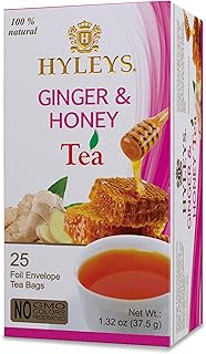 Hyleys Wellness Ginger & Honey Black Tea - Natural Digestive Support with Pure Ceylon Tea - 25 Tea Bags