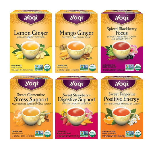 Yogi Tea - Fruity Tea Variety Sampler, 16 Tea Bags per pack (6 Packs) – Black, Green & Herbal Assorted Flavors: Sweet Clementine, Blackberry, Tangerine, Lemon, Strawberry, Mango & More