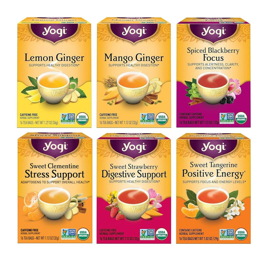 Yogi Tea - Fruity Tea Variety Sampler, 16 Tea Bags per pack (6 Packs) – Black, Green & Herbal Assorted Flavors: Sweet Clementine, Blackberry