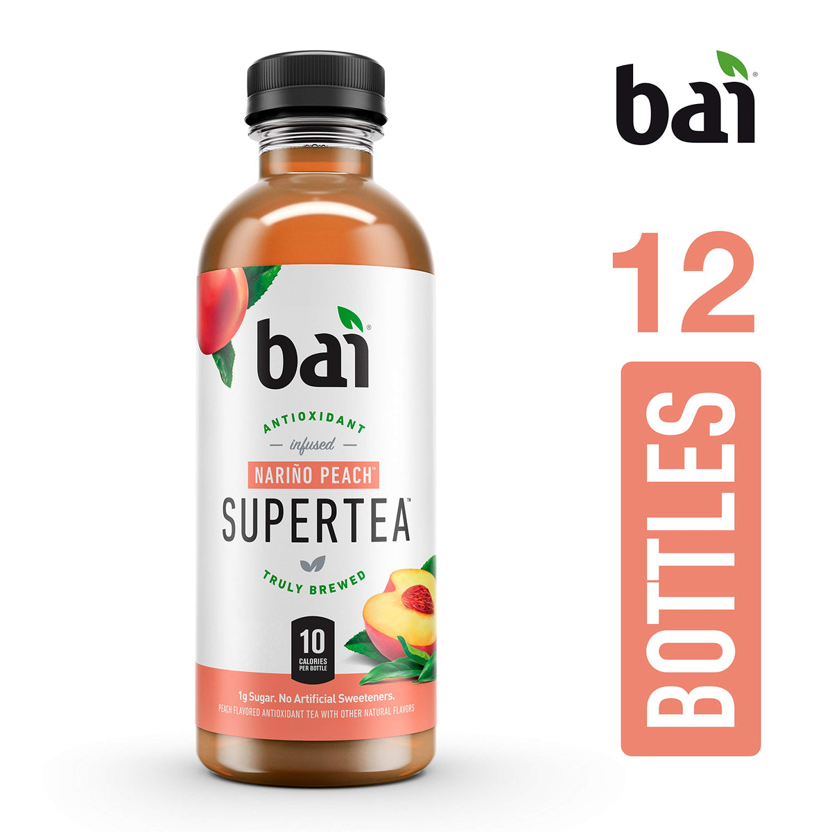 Bai Iced Tea, Narino Peach, Antioxidant Infused Supertea, Crafted with Real Tea (Black Tea, White Tea), 18 Fluid Ounce B