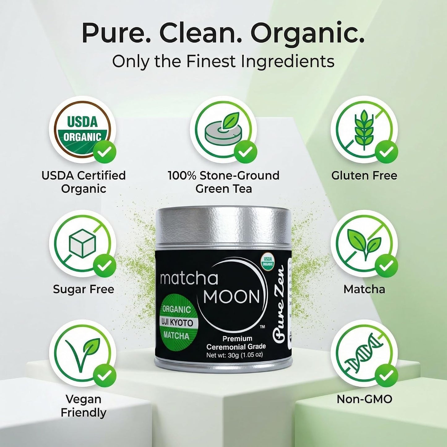 Matcha Moon Pure Zen Ceremonial Grade Matcha Powder, 30g | Premium USDA Organic, Traditional Japanese Green Tea, First Harvest, Uji Kyoto Sourced, Tin