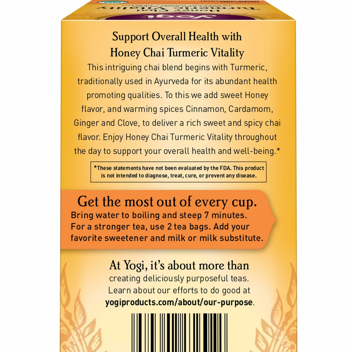 Yogi Honey Chai Turmeric Vitality Tea, 16 Tea Bags (6 Pack)