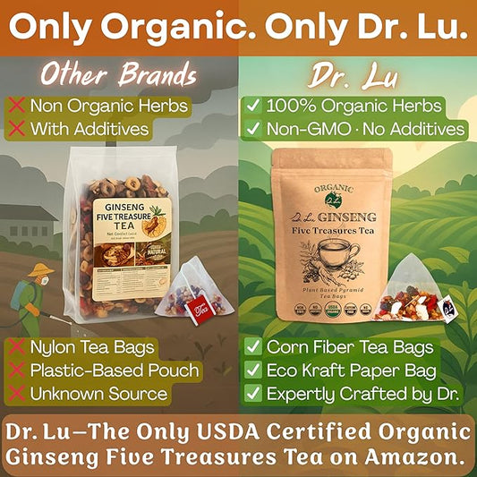2 Pack of Dr. Lu’s Organic Ginseng Five Treasures Tea Kidney Tea, Ginseng Six Treasures tea for Kidney Cleanse Detox & Repair with Maca Root in Corn
