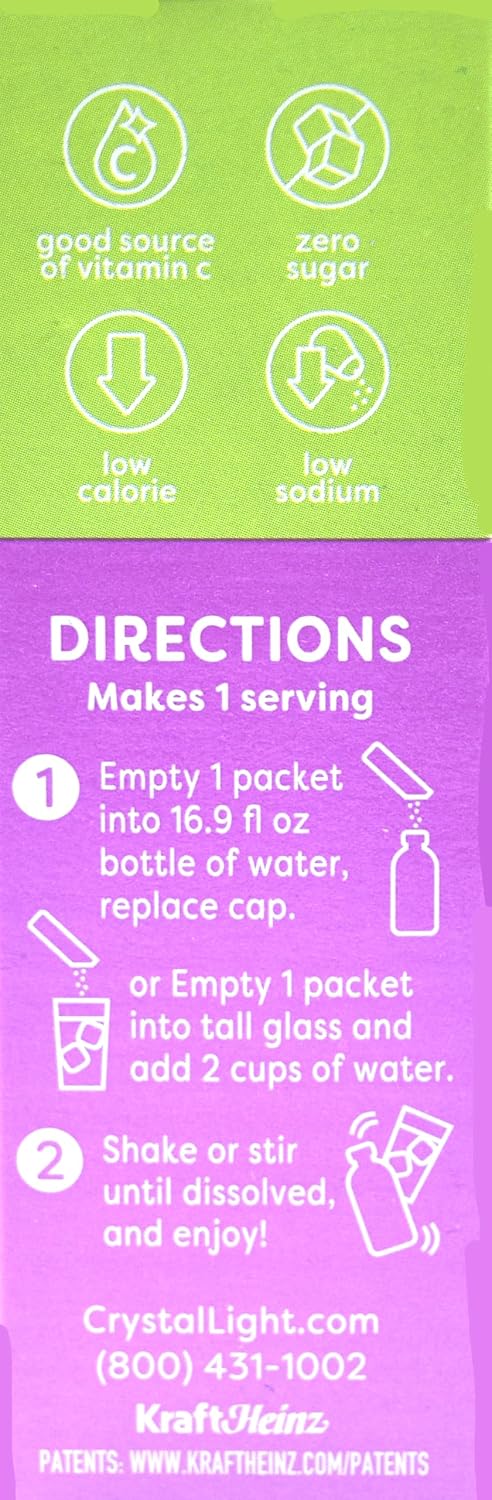 Crystal Light On-The-Go Drink Mix, Natural Flavor Powdered Beverage Mix, Made with Green Tea, No Artificial Flavors, 5 Calories Per Packet, Raspberry Green Tea, 0.09 Ounce Packets, 10 Count (Pack of 6)