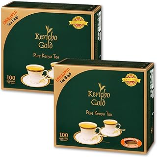Kericho Gold Black Tea - Rich in Antioxidants - Orange Pekoe Tea - Kenya Origin - Unique Flavor - 100 Envelopes Tea Bags (Pack of 2)