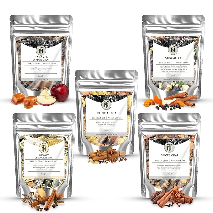 Nelson's Tea Chai Sampler Pack - 5 Flavors Variety Pack - Loose Leaf Tea Sampler - Caramel AppleChai
