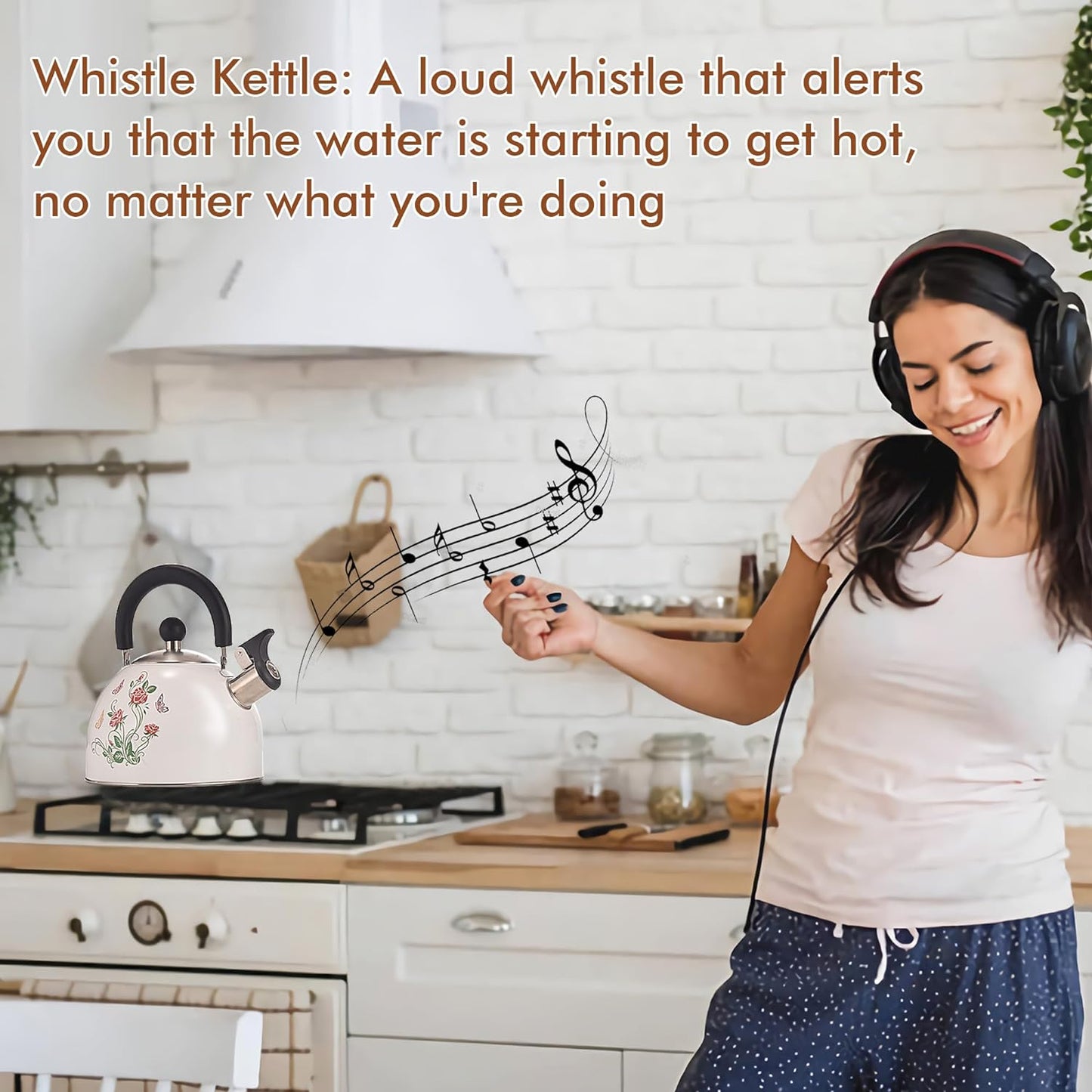 ARC 2 Quart Whistling White Tea Kettle with Magic Color Changing Design | Stainless Steel Stovetop Kettle Whistle Teapot with Folding Cup &amp; Trivet Mat