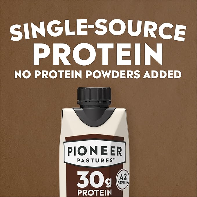 Pioneer Pastures - High Protein A2 Milkshakes - Chocolate - A2 Nutritional Milk, 30g Protein, 2g Sugar, No Artificial Sweeteners, No Seed Oils