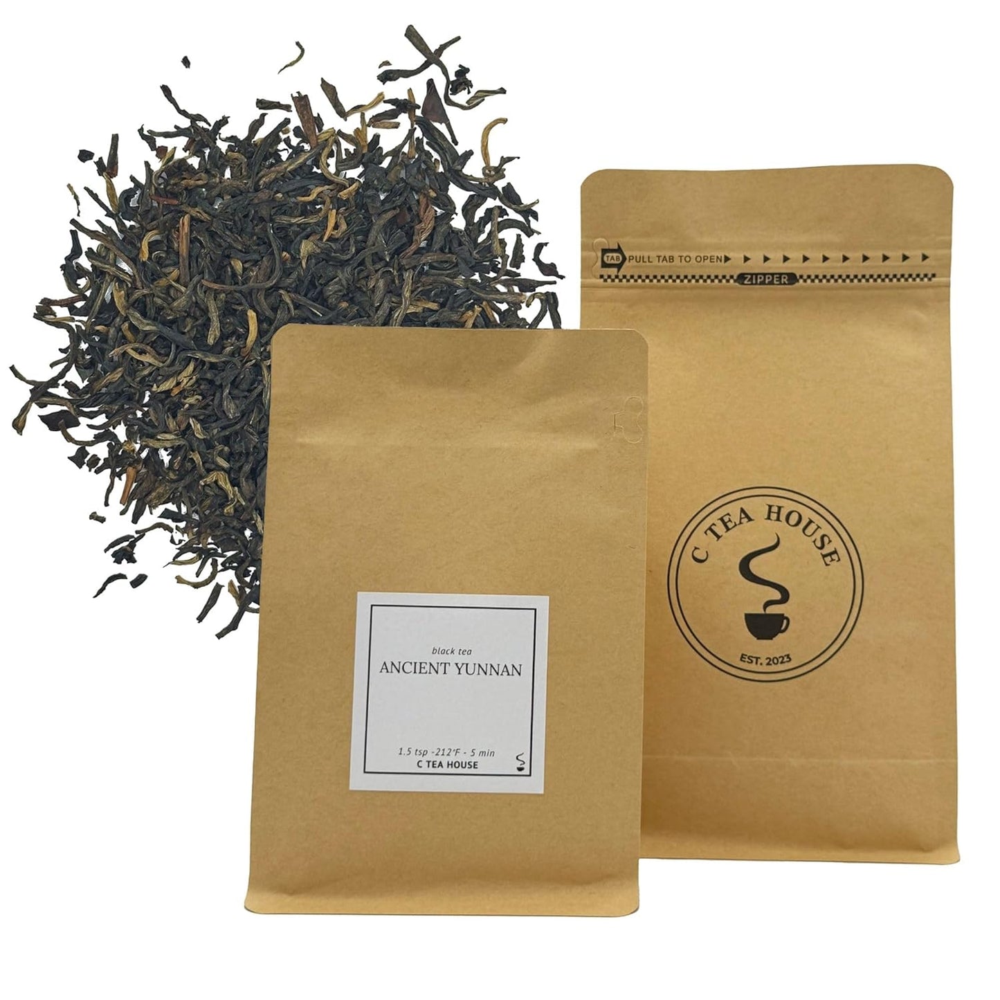 C Tea House Ancient Yunnan Black Tea Loose Leaf Tea – Bold, Smooth & Earthy Flavor – Single Origin Yunnan Tea – 3oz Resealable Pouch (Makes ~50 Cups)