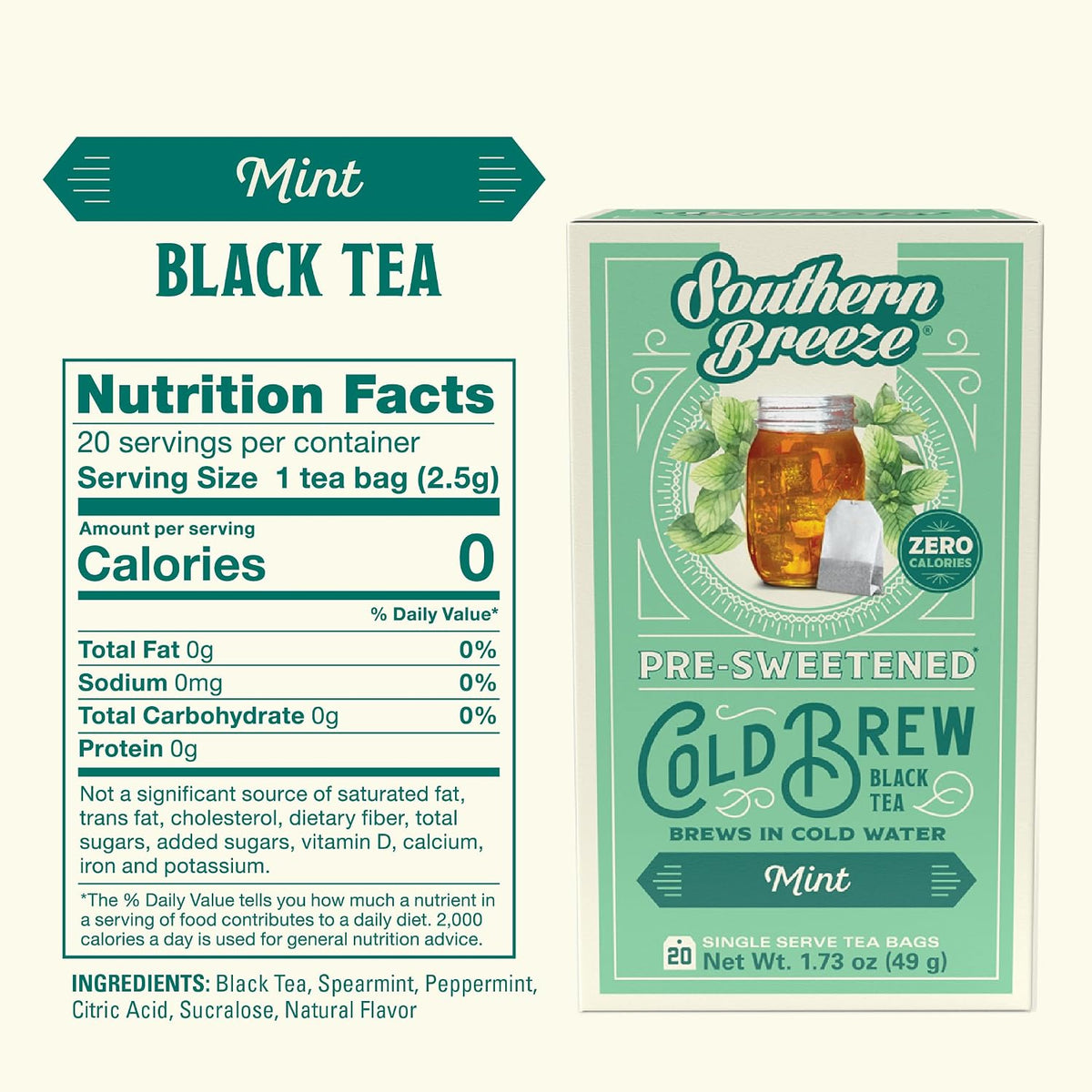 Southern Breeze Cold Brew Sweet Tea Mint Iced Tea 20 Tea Bags
