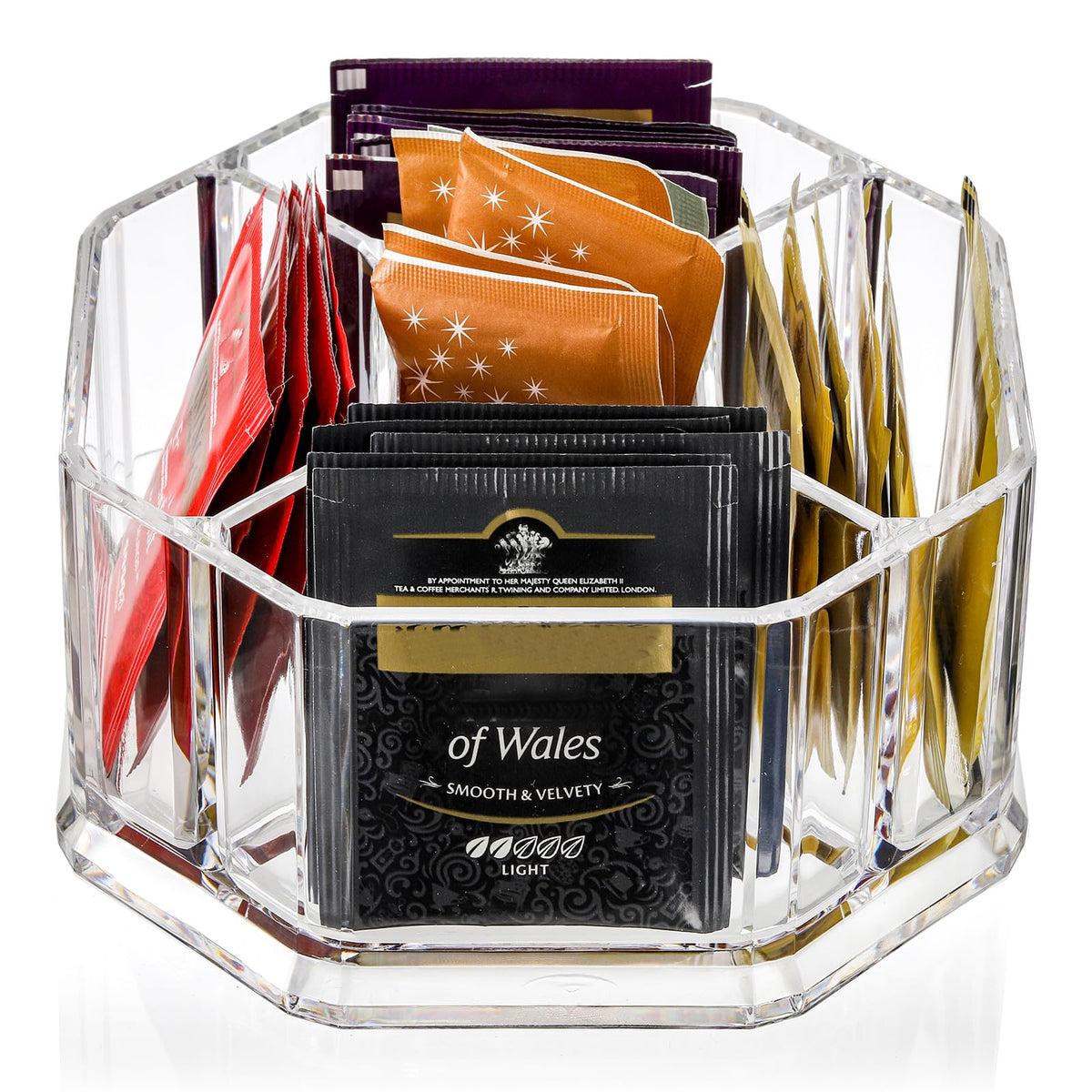 Hiceeden Acrylic Tea Bag Organizer, 5 Compartment Sugar Packets Holder Divided Coffee Condiment Storage Caddy Box for Kitchen