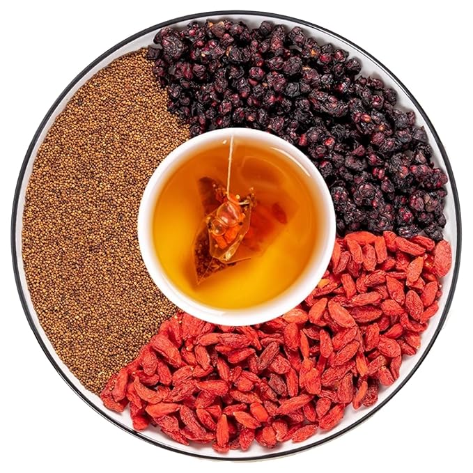 Goji Dodder Seed Five Flavor Berry Men’s Herbal Blend Tea – 枸杞菟丝子五味子茶 – 3.5oz/100g (30 Pyramid Tea Bags), Natural, Caffeine-Free, Non-GMO