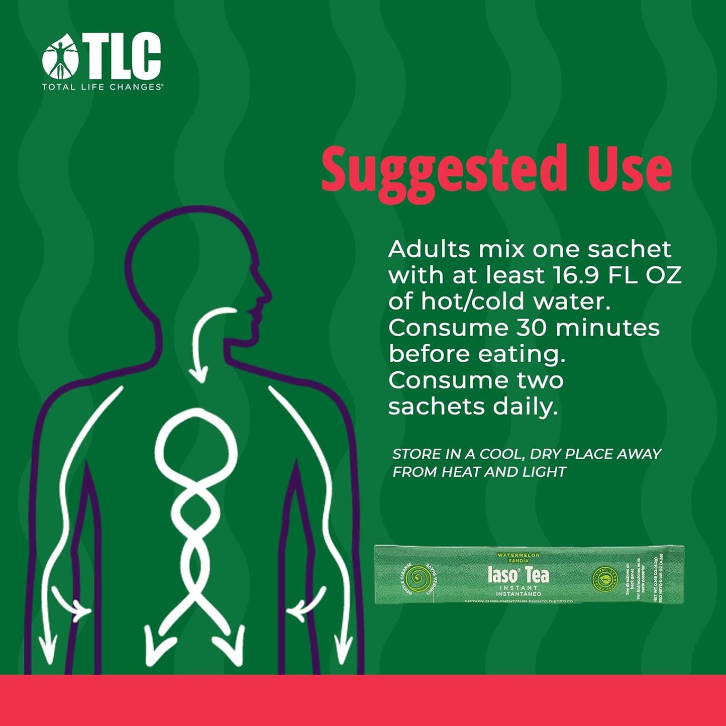 IASO Instant Tea (Watermelon) - Refreshing Cleansing Tea, Ideal for Daily Wellness - 50 Sachets