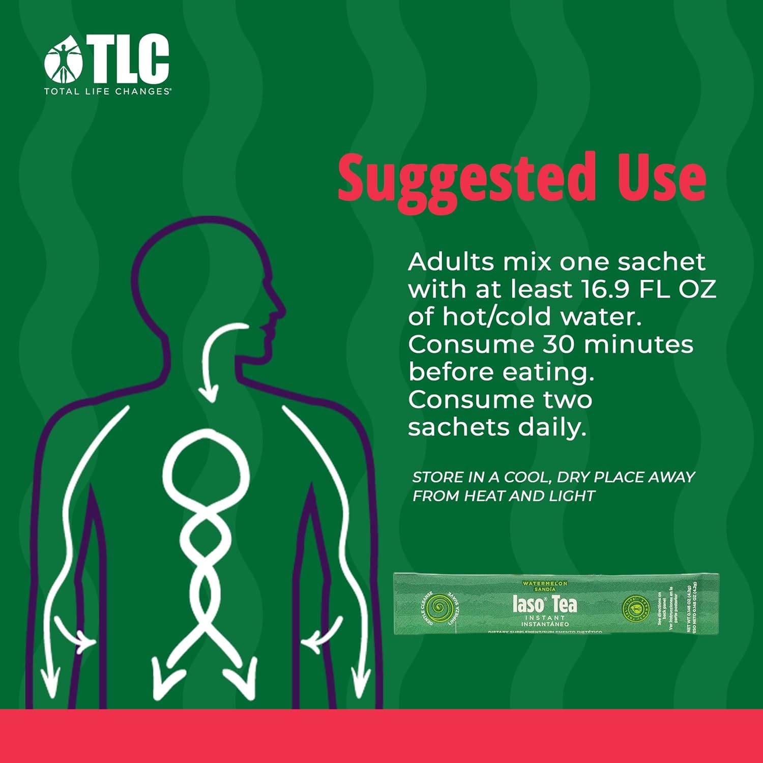 IASO Instant Tea (Watermelon) - Refreshing Cleansing Tea, Ideal for Daily Wellness - 50 Sachets
