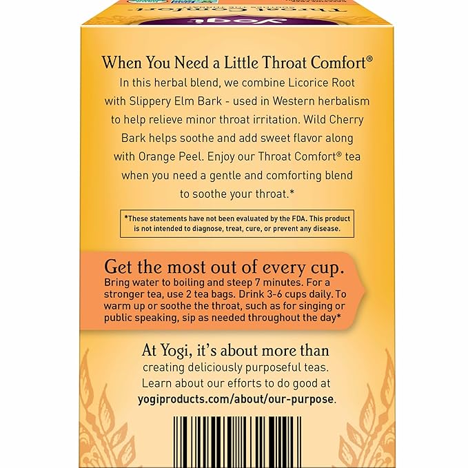 Yogi Tea Throat Comfort - 16 Bags per Pack (4 Packs) - Herbal Tea for Throats - Organic Throat Soothing - Includes Licorice Root, Wild Cherry Bark