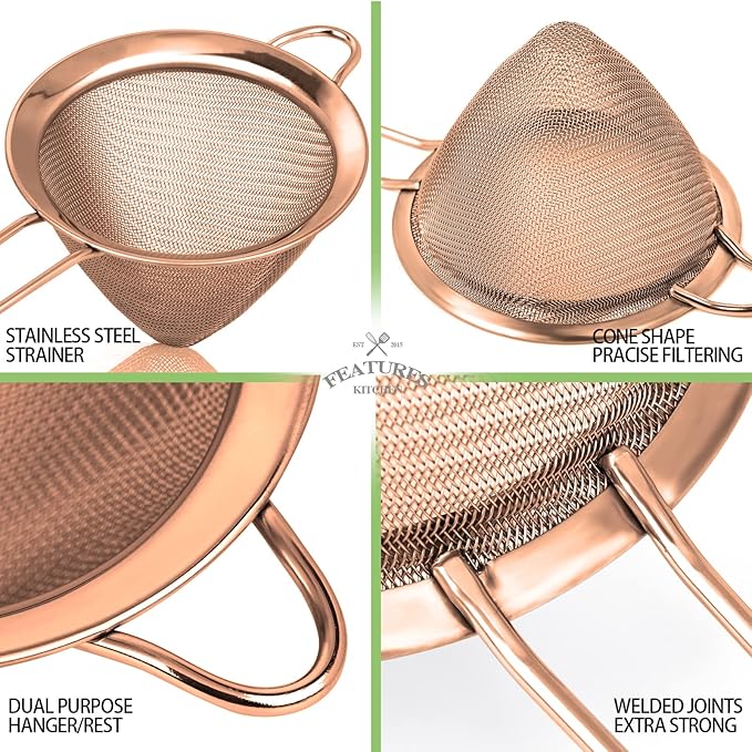2 Pack Stainless Steel Small Food Strainer, Fine Mesh Sieve with Long Handle, Cocktail Strainer For Cocktails, Tea Herbs, Coffee & Drinks