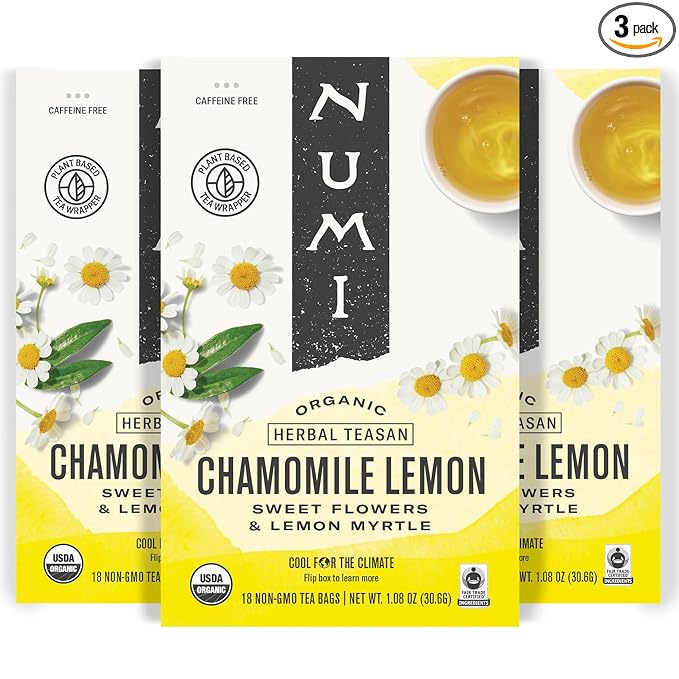 Numi Organic Tea Chamomile Lemon, Herbal Teasan, 1.08 Oz, 18 Count (Pack of 3)