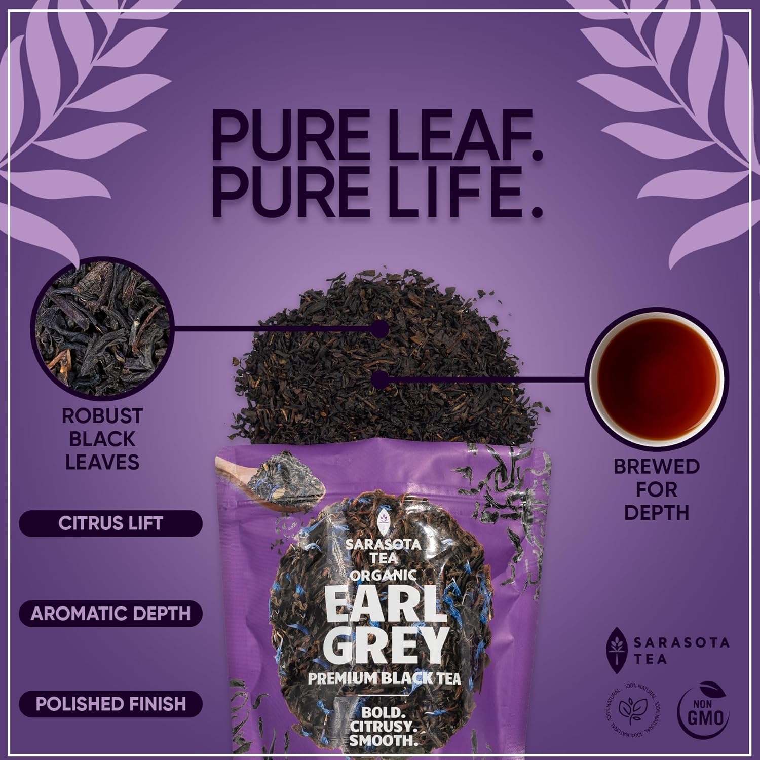Organic Earl Grey Loose Leaf Black Tea | USDA Organic Bergamot Black Tea | Premium Full Leaf | 1 lb Bulk Bag (16 oz) | Smooth Citrus Aroma | Hot or Iced | Non-GMO