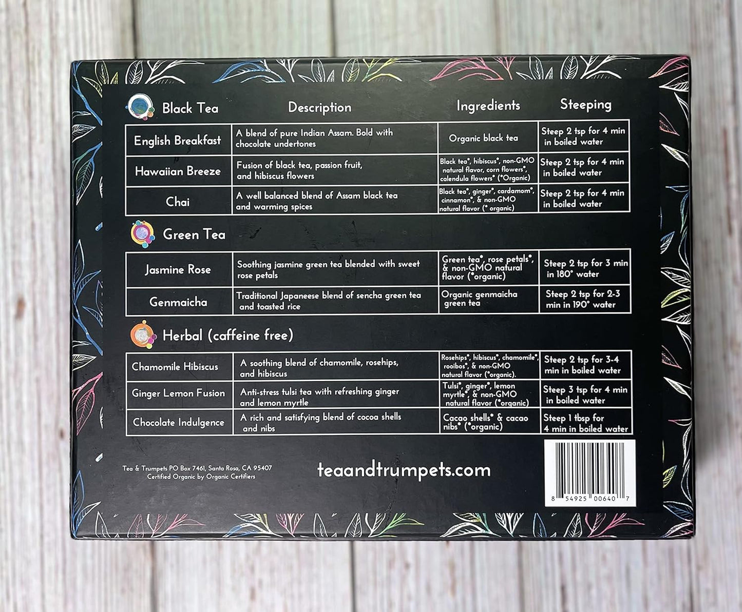 Tea & Trumpets, Organic Loose Tea Sampler Gift Set with Infuser (8 Teas, 30+ Cups) - Green Tea, Black Tea, Herbal Tea, and infuser | Gifts for women, Men and Adults | Tea Gift Sets