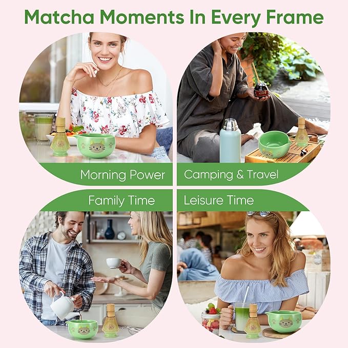 Matcha Whisk Set, 5Pcs Ceramic Matcha Set Includes Matcha Bowl, Matcha Whisk and Holder, Bamboo Scoop and Sifter