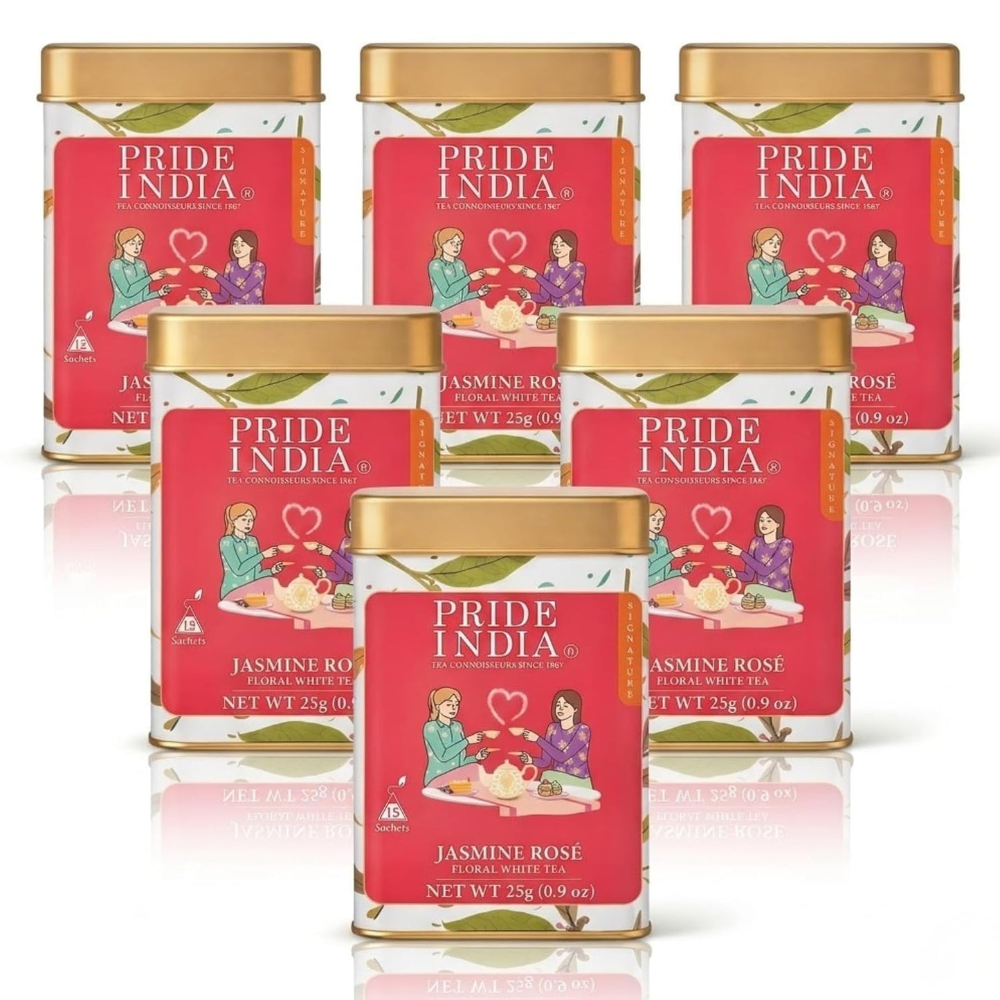 Pride of India Jasmine Rose Floral White Tea – 90 Pyramid Tea Bags (6 PACK) | Individually Wrapped Full Leaf White Tea with Rose &amp; Jasmine | Sweet Flavor Low Caffeine Tea for Smooth Calming Experience