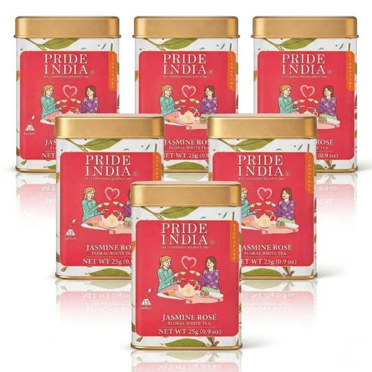Pride of India Jasmine Rose Floral White Tea – 90 Pyramid Tea Bags (6 PACK) | Individually Wrapped Full Leaf White Tea with Rose &amp; Jasmine | Sweet Flavor Low Caffeine Tea for Smooth Calming Experience