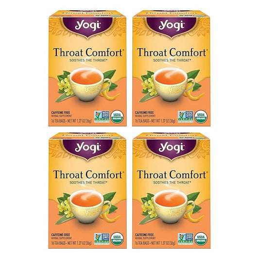 Yogi Tea Throat Comfort - 16 Bags per Pack (4 Packs) - Herbal Tea for Throats - Organic Throat Soothing - Includes Licorice Root, Wild Cherry Bark