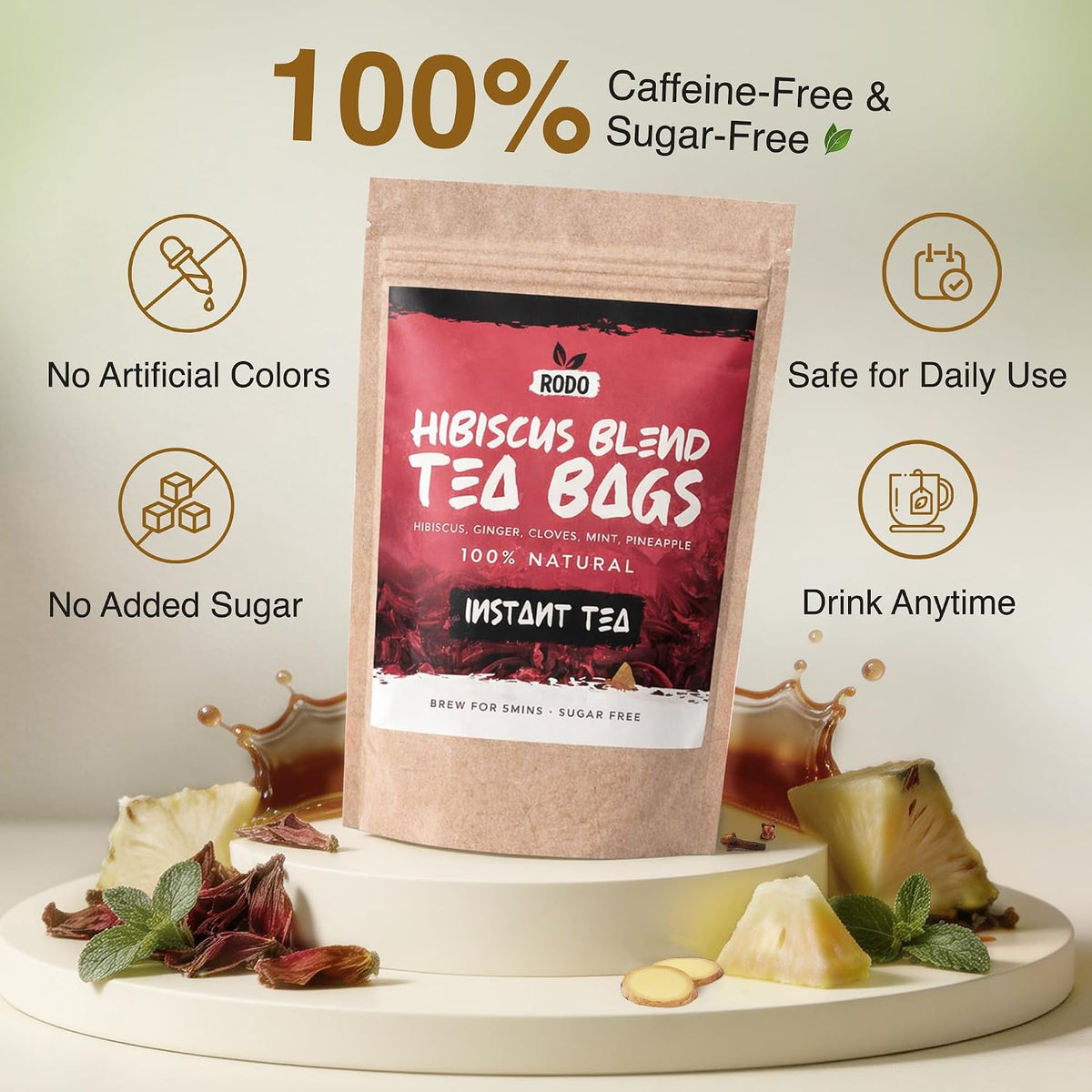 Hibiscus Tea Bags - 30 Count Herbal Tea Blend with Ginger, Mint, Cloves &amp; Pineapple | Caffeine-Free | Sugar Free | Premium Hibiscus Tea