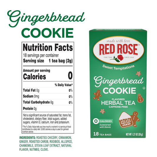 Red Rose Sweet Temptations Gingerbread Cookie Dessert Herbal Tea, 2 Pack | Sweet, dessert-inspired herbal tea | Naturally flavored | Caffeine-free | Ideal sweet treat