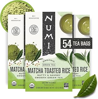 Numi Organic Matcha Toasted Rice Tea, 54 Matcha Tea Bags, Flavorful Green Tea, Microplastic Free Tea Bags